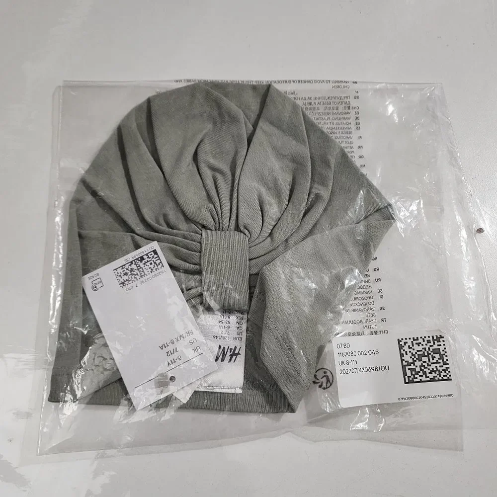 H&M Girls Knot Detail Cotton Jersey Sage Green Knotted Turban Hat Size 7-12 NEW